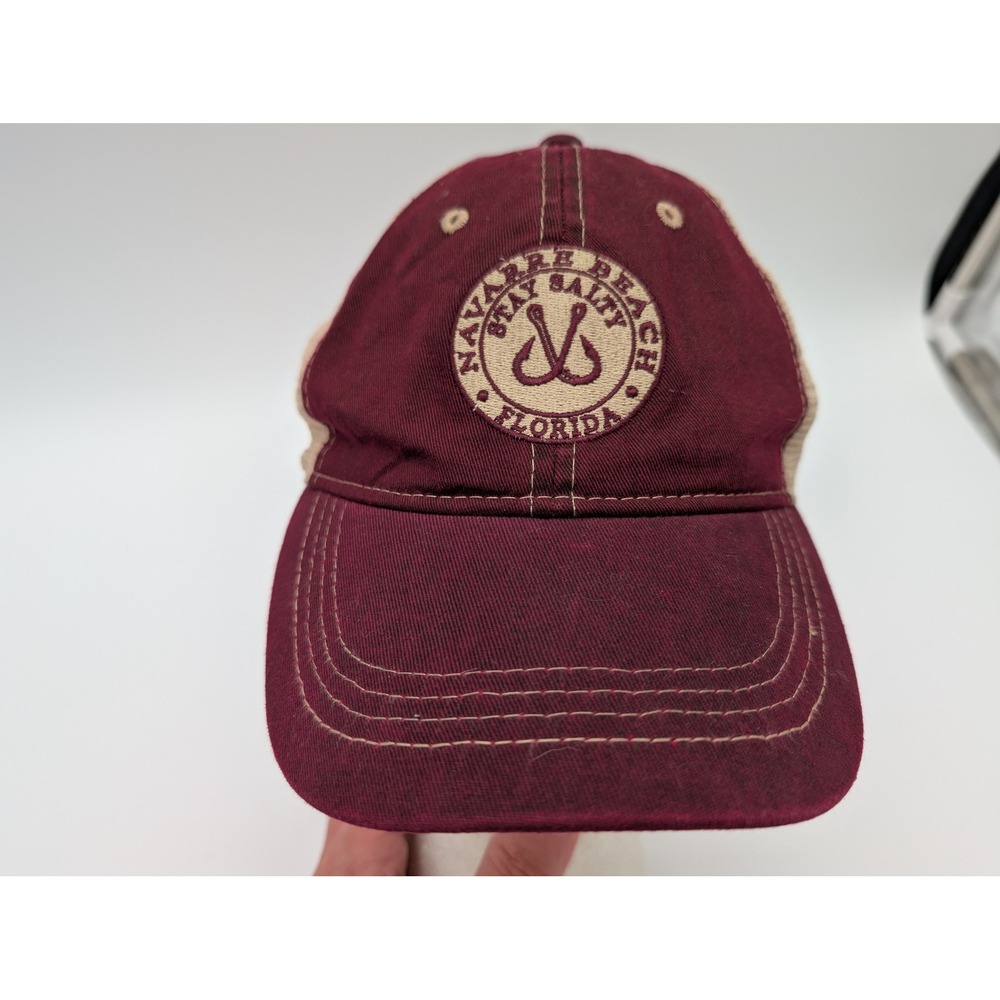 Island Style Navarre Beach Florida Stay Salty Trucker Hat Maroon Tan Snapback